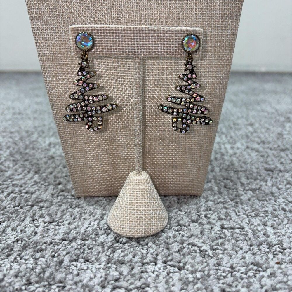 Heidi Daus Earrings Christmas Tree Dangle Drop Gold Crystal Women Jewelry Signed
